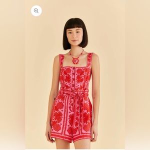 Farm Rio Red Jungle Scarf Romper size medium with tags never worn